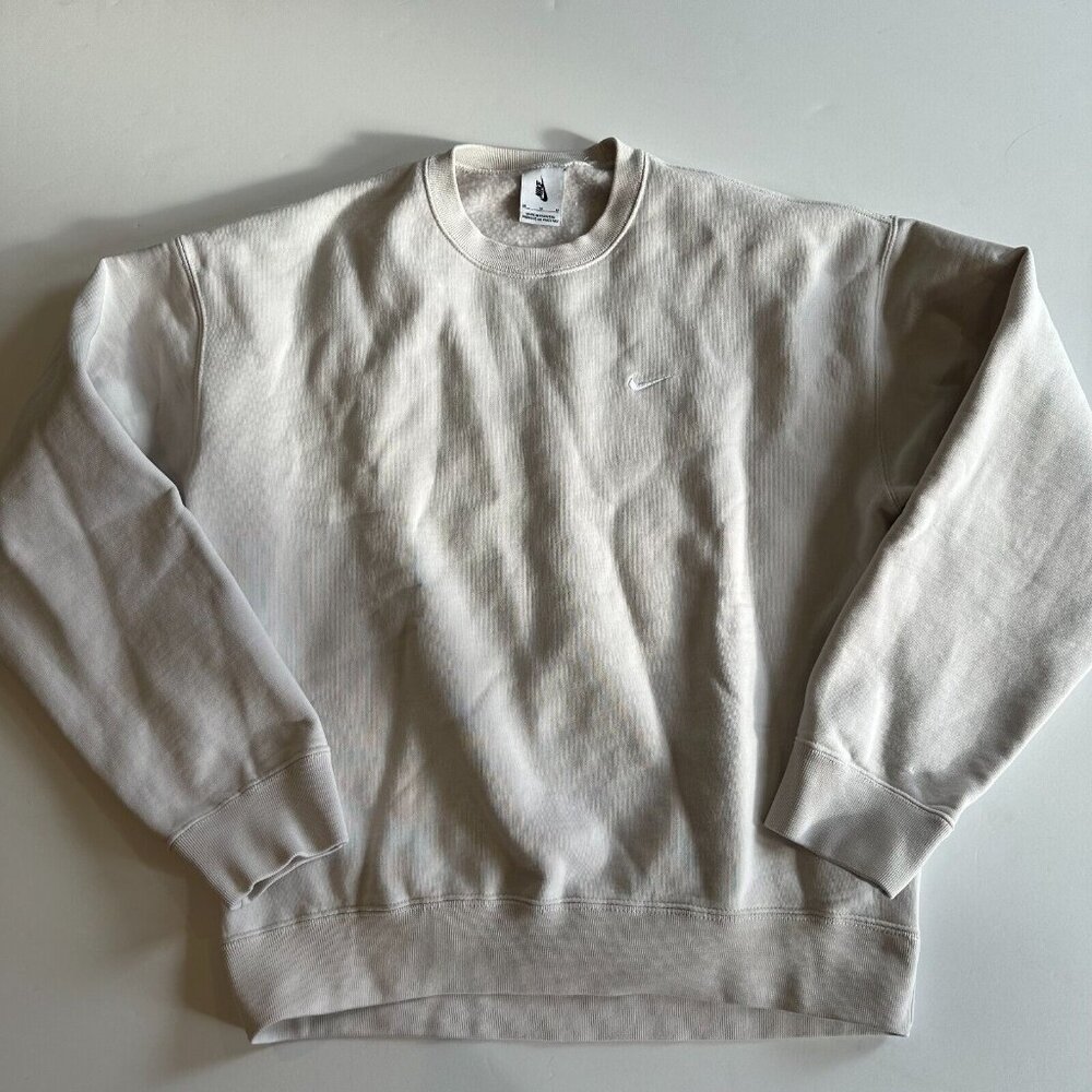 NIKE Solo Swoosh Phantom White Crew Neck Sweatshirt - Men's Medium - CV0554-030 - Picture 2 of 6